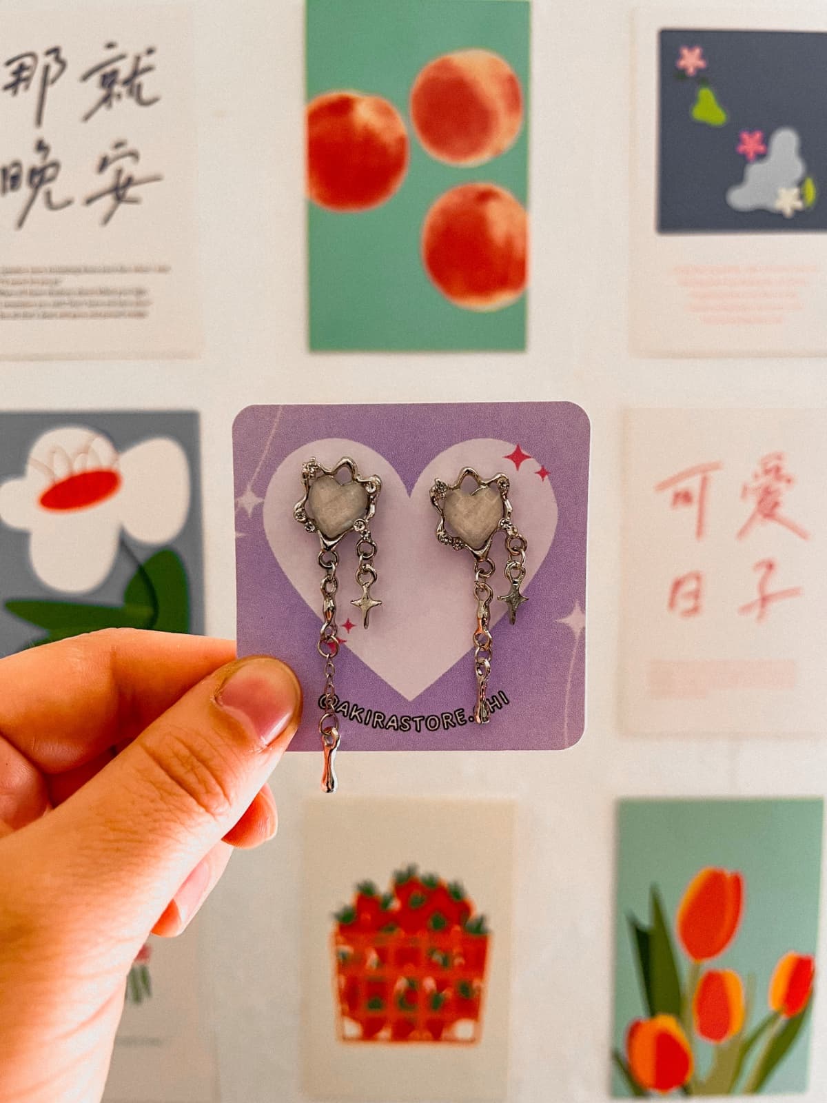 aros corazón tornasol con cadenas