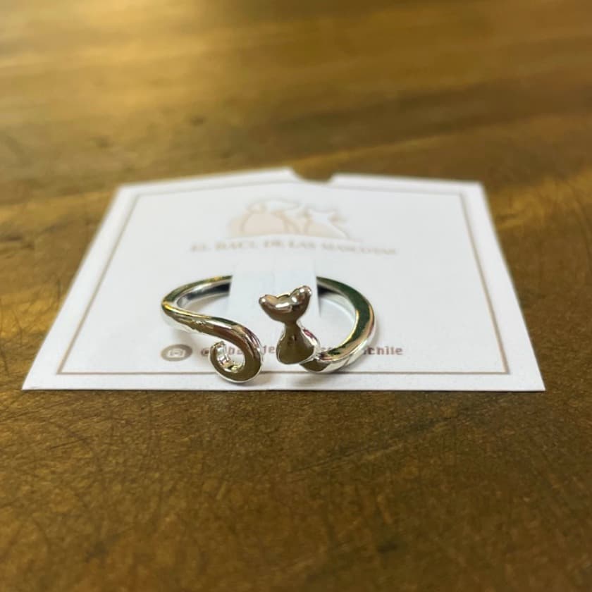 Anillo plateado gatito ajustable 
