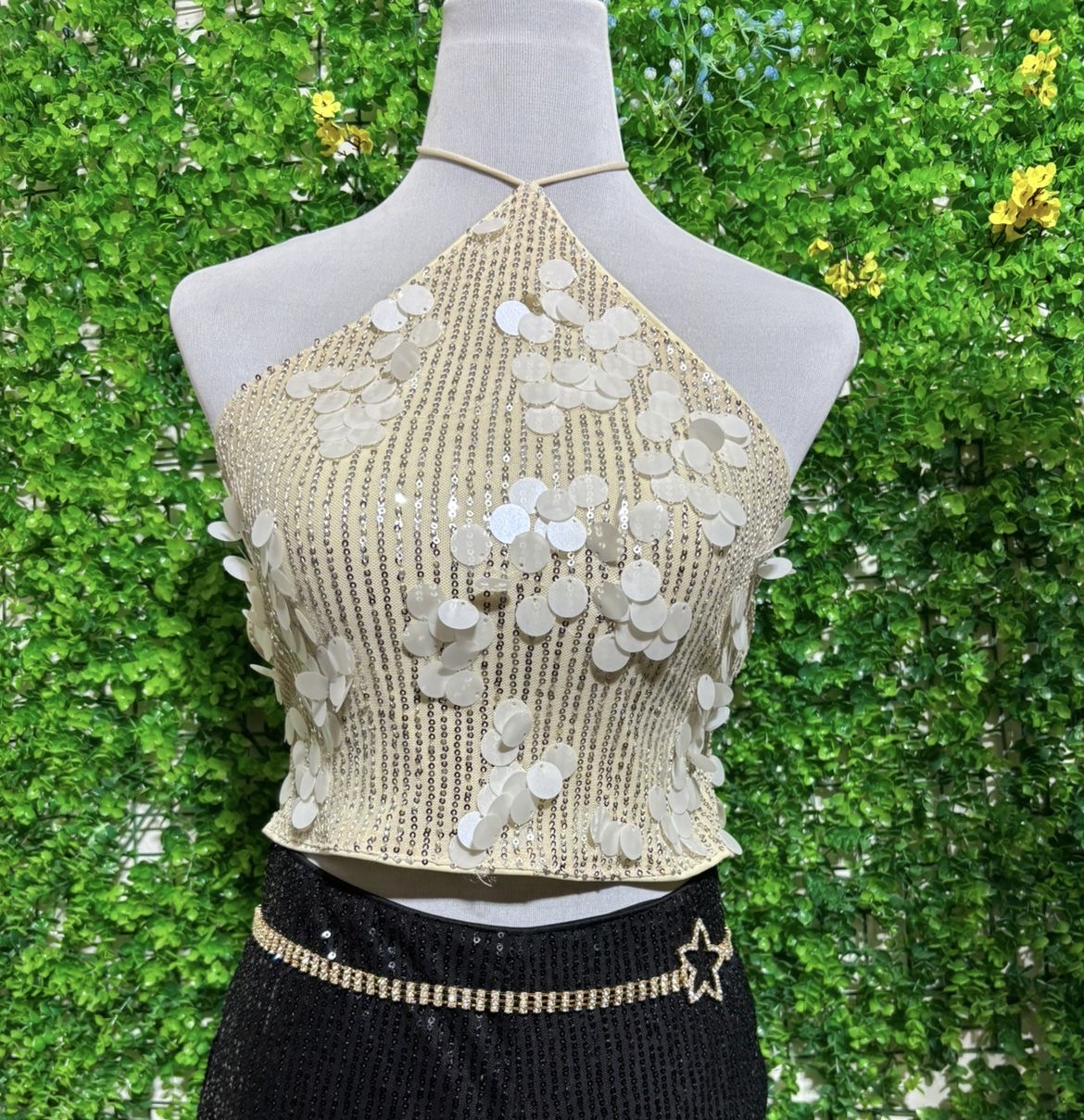 Top Lentejuelas Beige