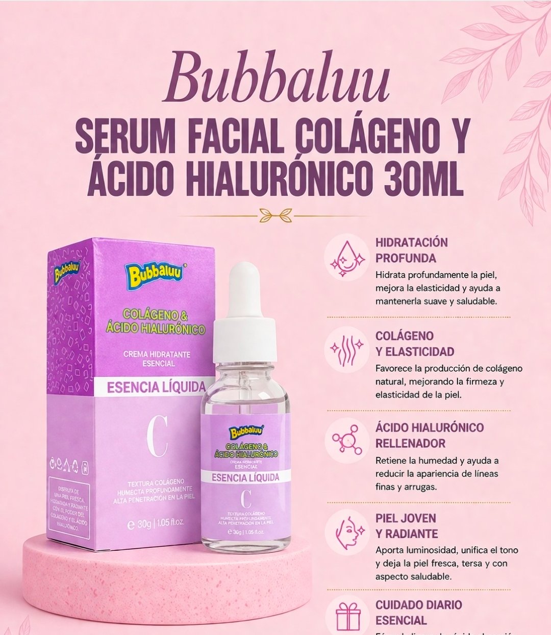 Sérum facial colágeno y Ácido Hialurónico.