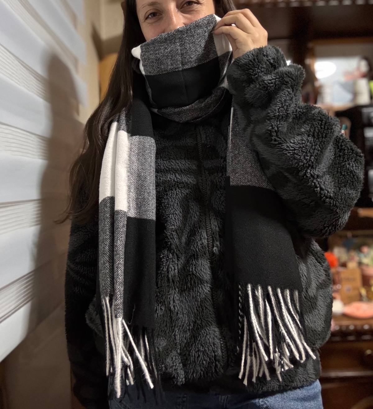 Bufanda Cashmere cuadrille negro/blanco