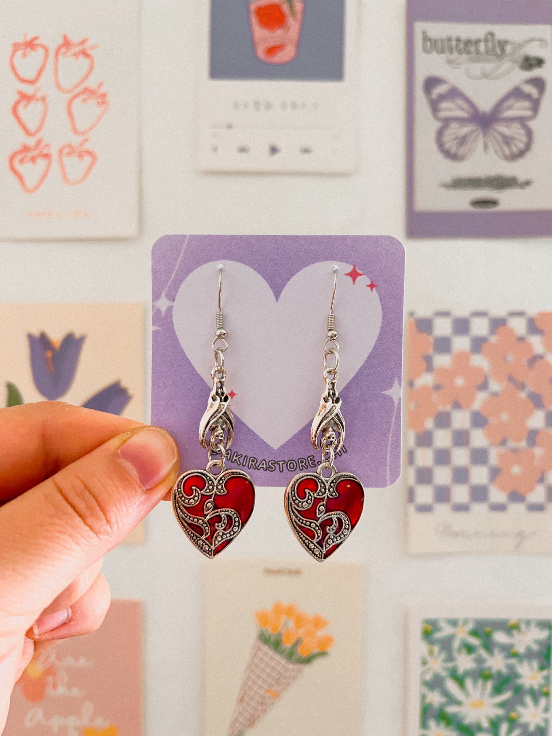 aros corazon rojo largos 1