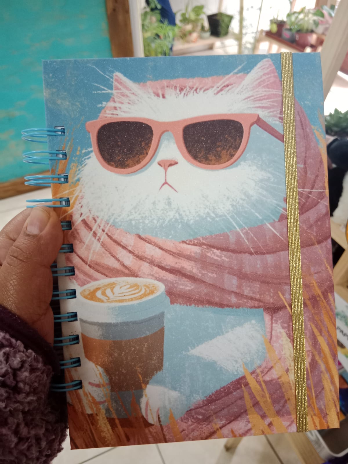 cuaderno gatito toma cafe